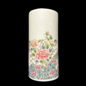 Vintage Laudel Japanese Vase, Floral Porcelain Vase 6 1/4 inches with Gold Trim